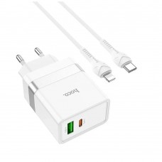 Зарядное устройство Hoco N21 30W 2USB-C+USB + кабель Type-C/Lightning Белый