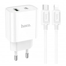 Зарядное устройство Hoco C80A Plus 20W USB-C+USB-A + кабель Type-C/Lightning 1м Белый