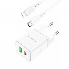 Зарядное устройство Borofone BN7 20W USB+USB-C + кабель Type-C/Lightning Белый
